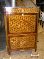 SCHLICHTIG stamped Louis XVI flap writing desk Restoration marquetry background patterns SCHLICHTIG stamped Louis XVI flap writing desk