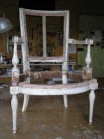 Restoration polychromy early Directoire armchair Restoration of the frame and partial polychromy of an early Directoire armchair